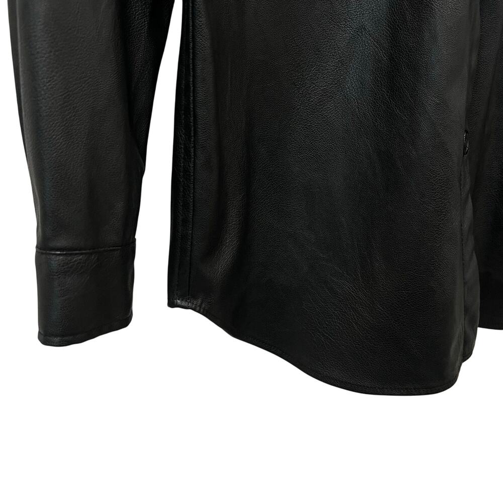 Max Studio Faux Leather Button Down Shirt Black Edgy Streetwear Women’s Medium - Picture 6 of 15